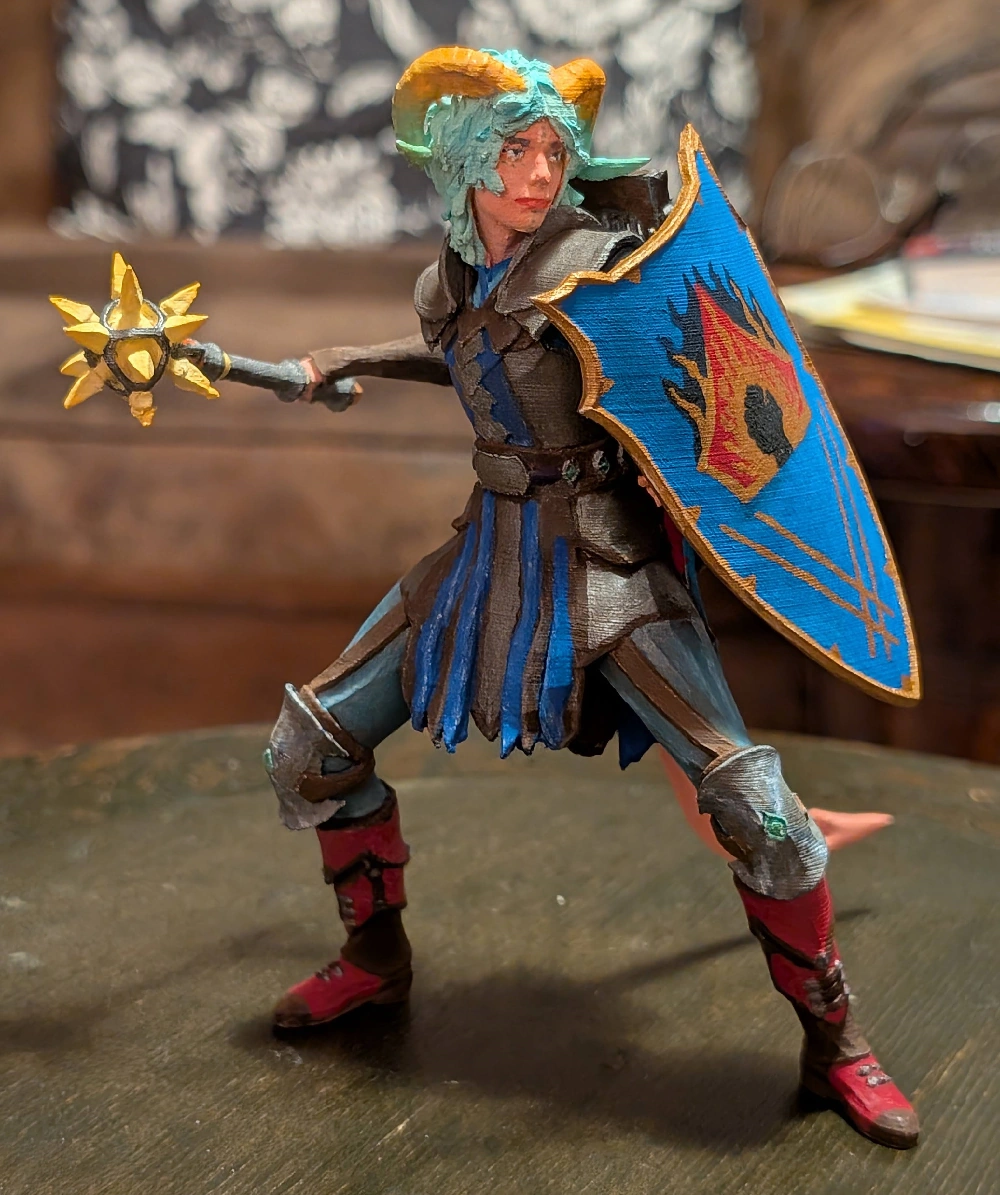 The printed and painted 3D model of Ramie, the druidic tiefling.