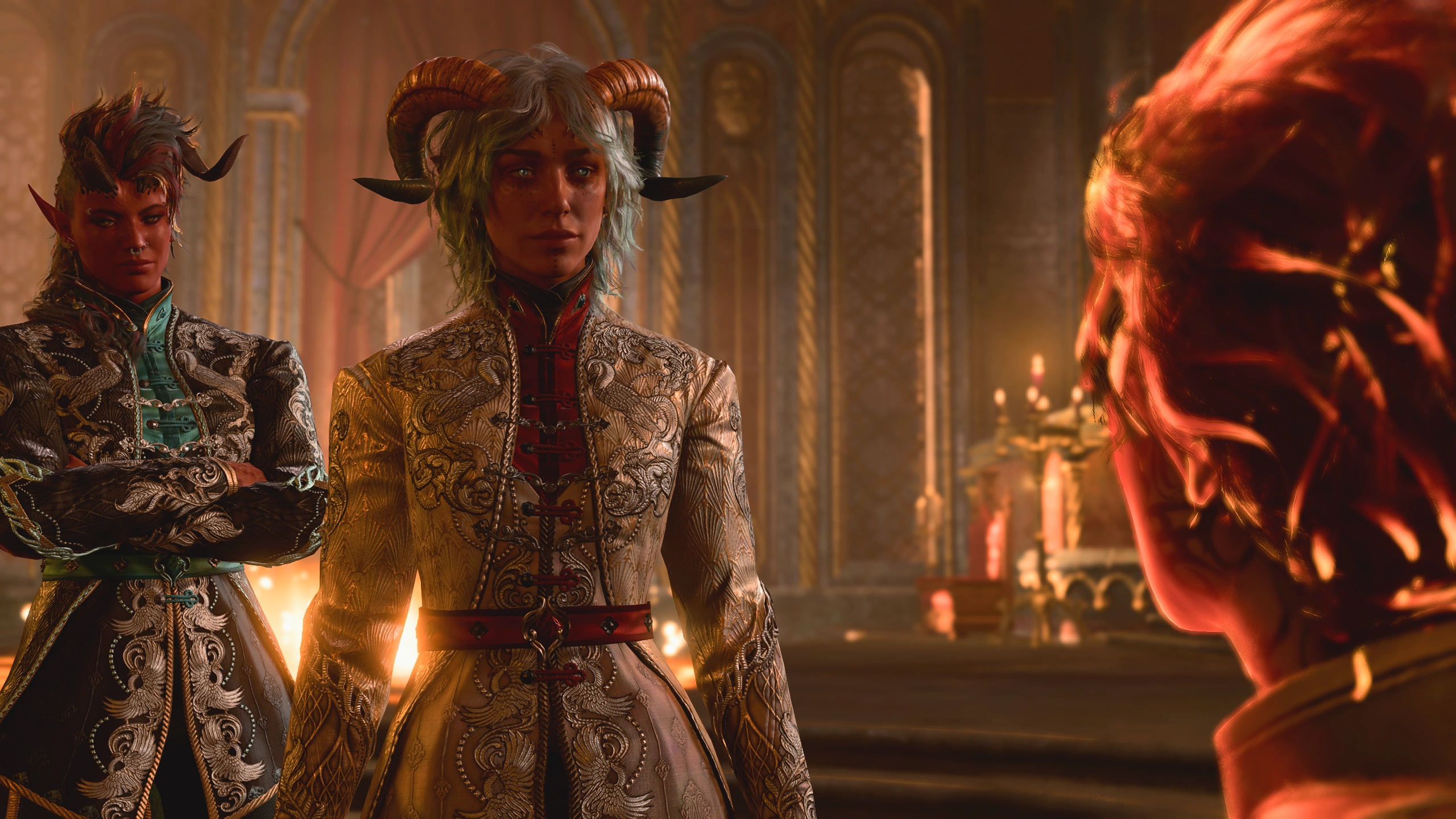 Ramie talking to Hope in the House of Hope with Karlach next to her.