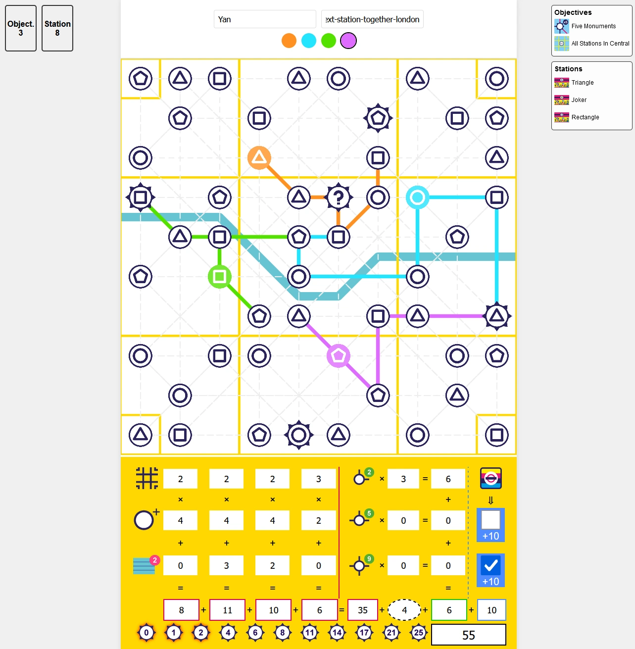 The digital board for the London map with the scoring interface at the bottom.