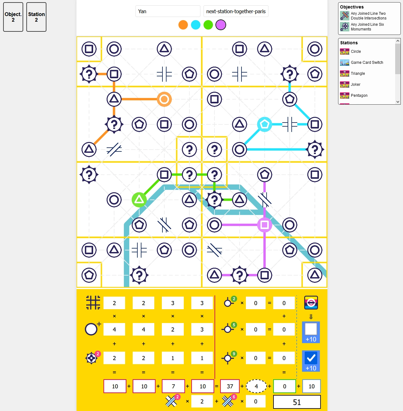 The digital board for the Paris map featuring the different district zones.