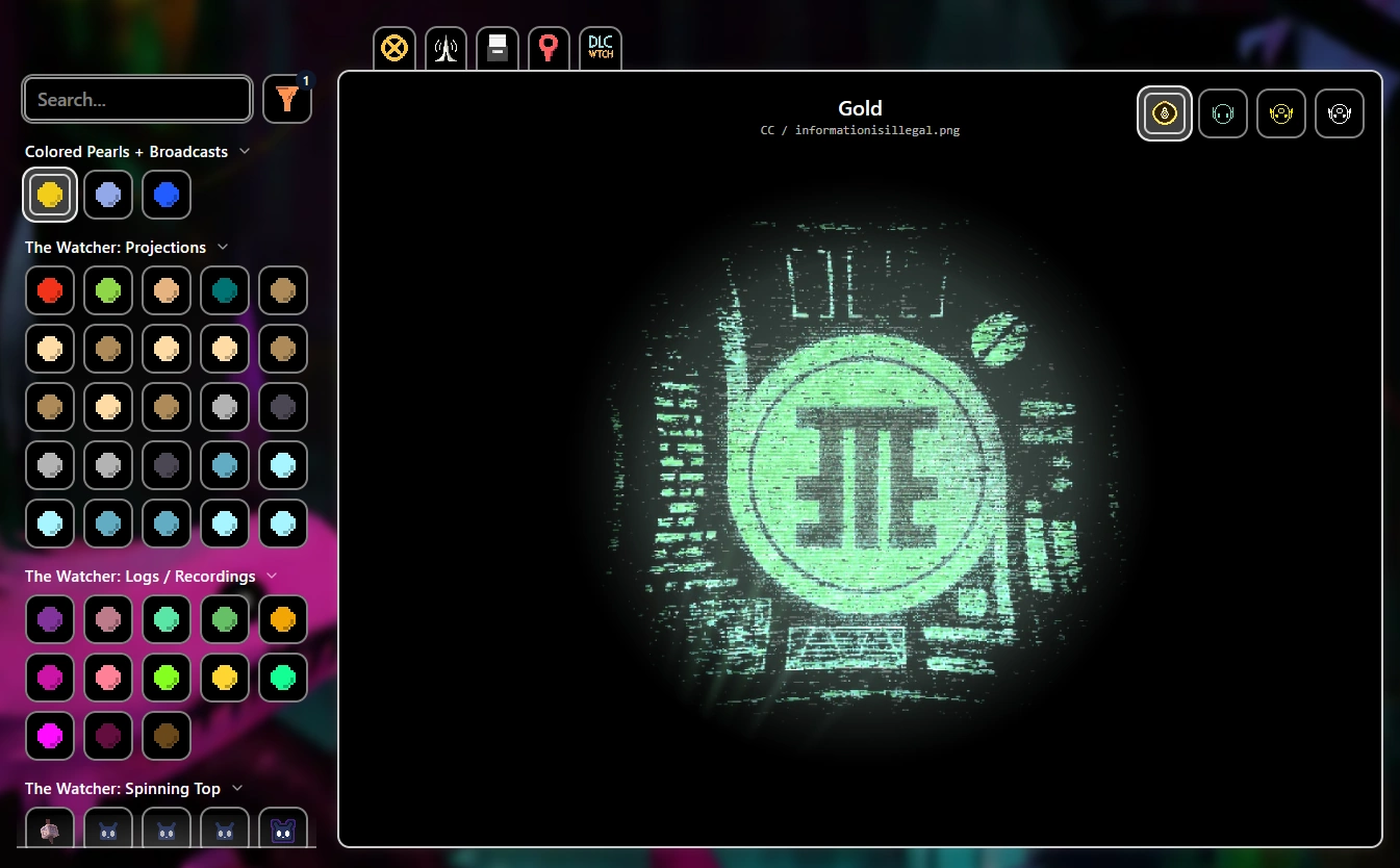 Displaying the captured projection for CC (Golden Pearl) in the Collection Index.